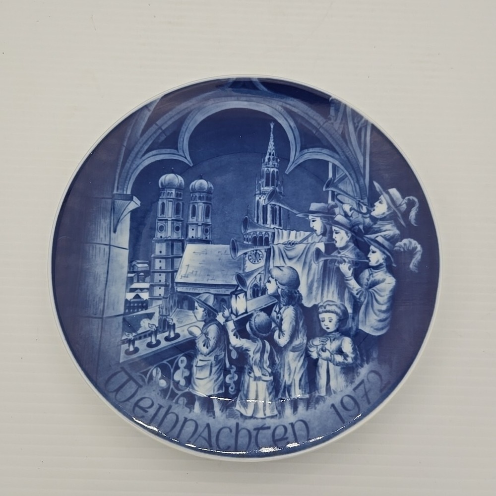 Weihnachten 1972 Bareuther Christmas‎ Plate Bavaria Germany Church Blue - VTG